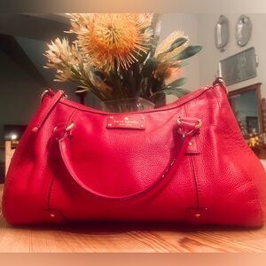 kate spade Red Pebbled Leather Satchel Bag with Gold Hardware